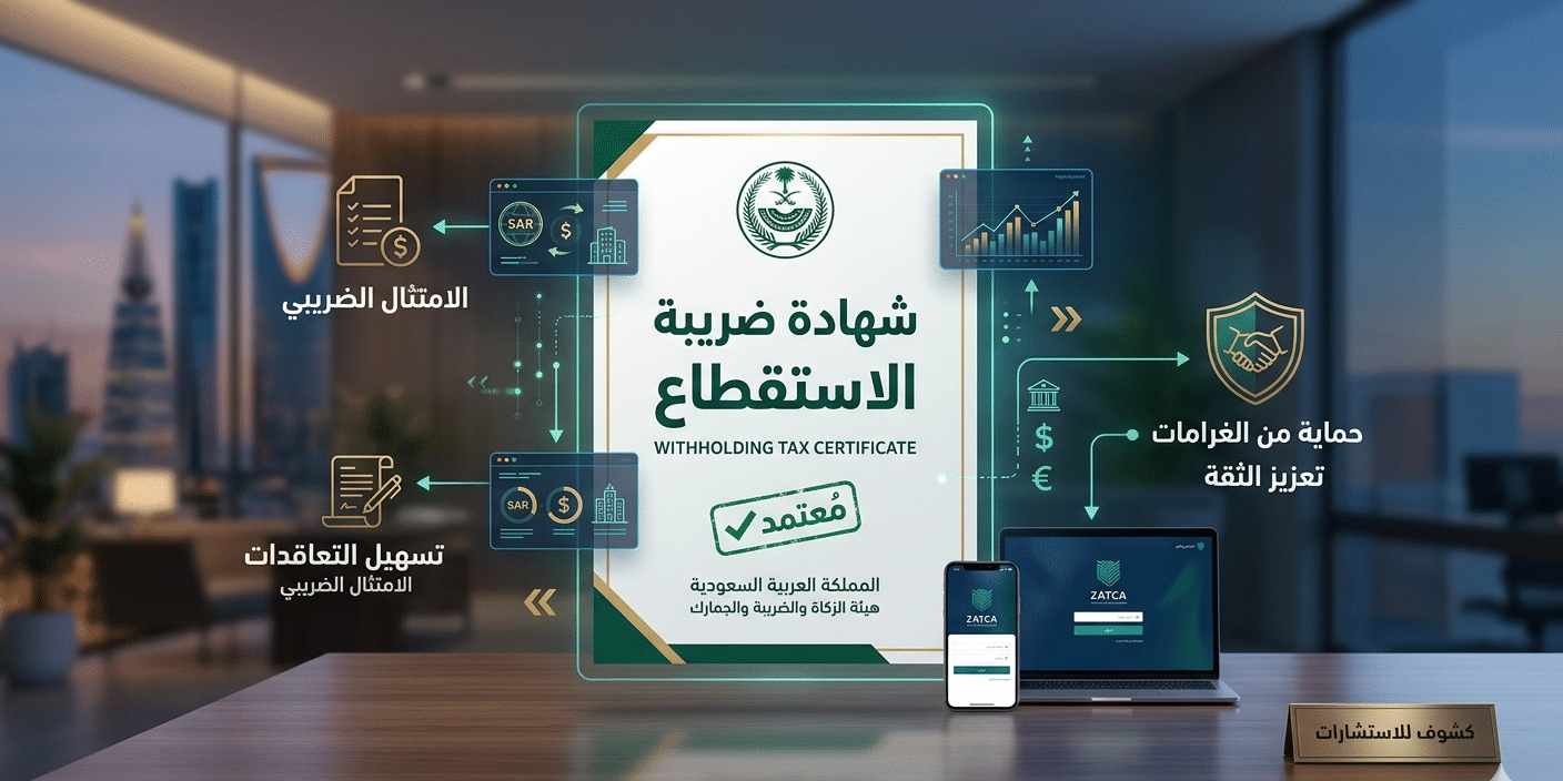 شهادة ضريبة الاستقطاع في السعودية : الشروط، النسب، والمواعيد - دليل زاتكا استخراج شهادة الاستقطاع