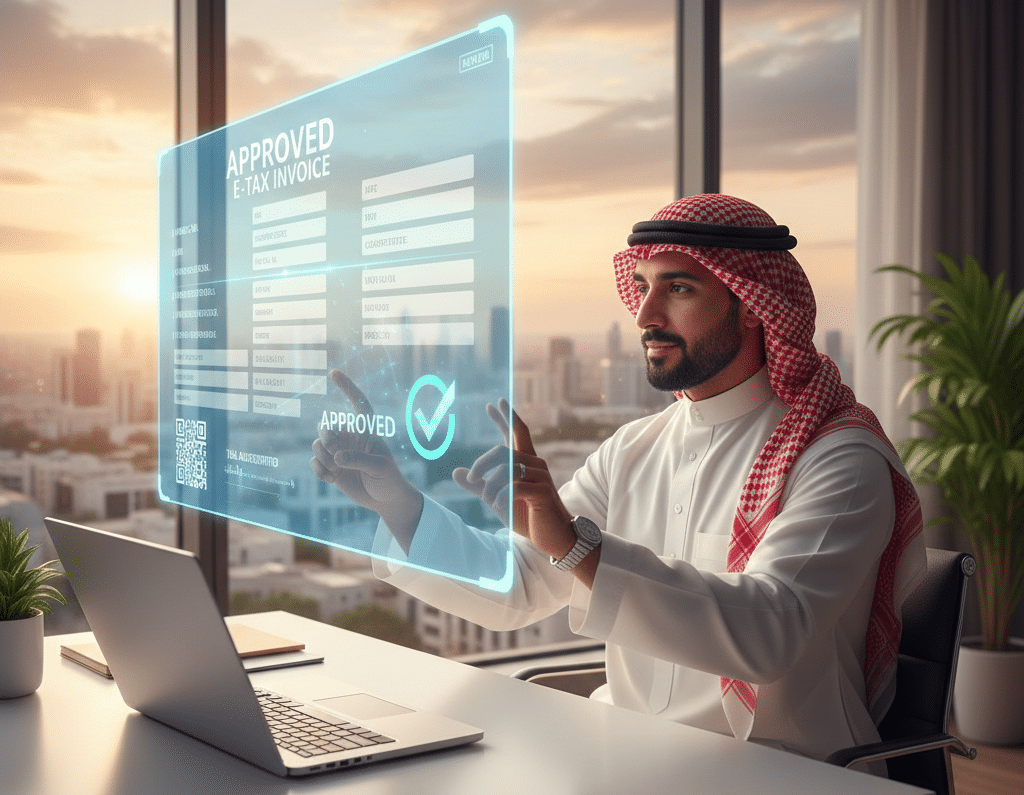 محاسب يقوم بعمل خطوات إصدار فاتورة ضريبية إلكترونية