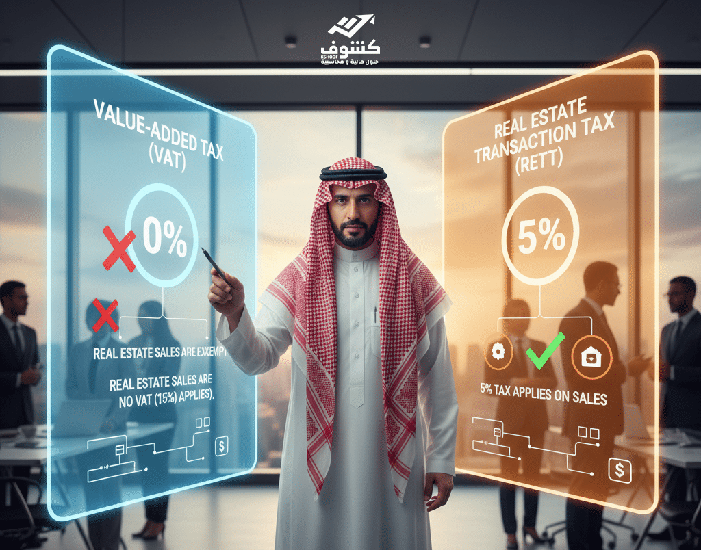 إعفاء التوريدات العقارية التي تتم بالبيع من ضريبة القيمة المضافة بنسبة 15% وفرض ضريبة التصرفات العقارية عليها بنسبة 5%