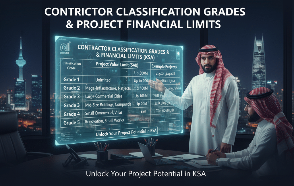 درجات التصنيف والحدود المالية للمشاريع