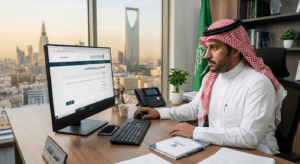 إلغاء التسجيل في ضريبة القيمة المضافة: كيف أقفل ملف الضريبة نظامياً؟ 3 سعودى على مكتب يحاول إلغاء التسجيل في ضريبة القيمة المضافة على الكمبيوتر